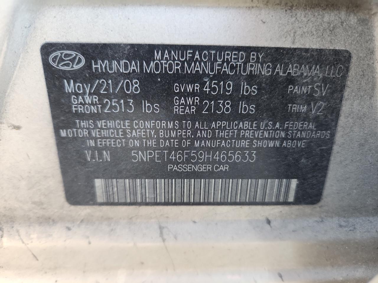 Lot #3286691296 2009 HYUNDAI SONATA GLS