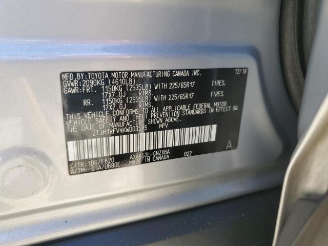 2019 TOYOTA RAV4 LE - 2T3H1RFV4KW003585