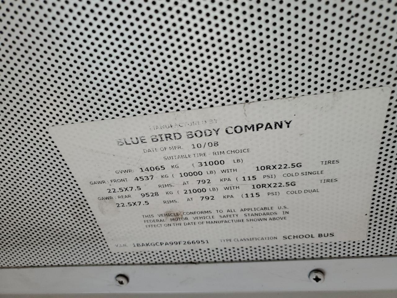 Lot #3269765718 2009 BLUE BIRD SCHOOL BUS