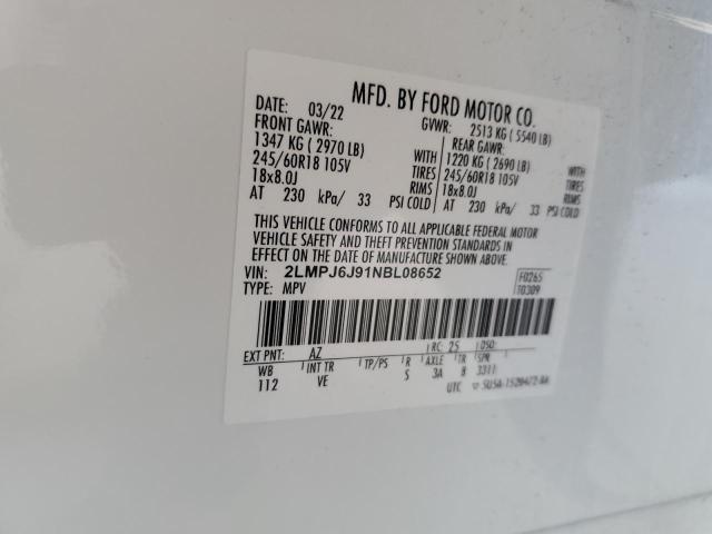 2022 LINCOLN NAUTILUS 2LMPJ6J91NBL08652