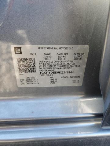 2019 CHEVROLET 1500 1GCRYDED0KZ347944