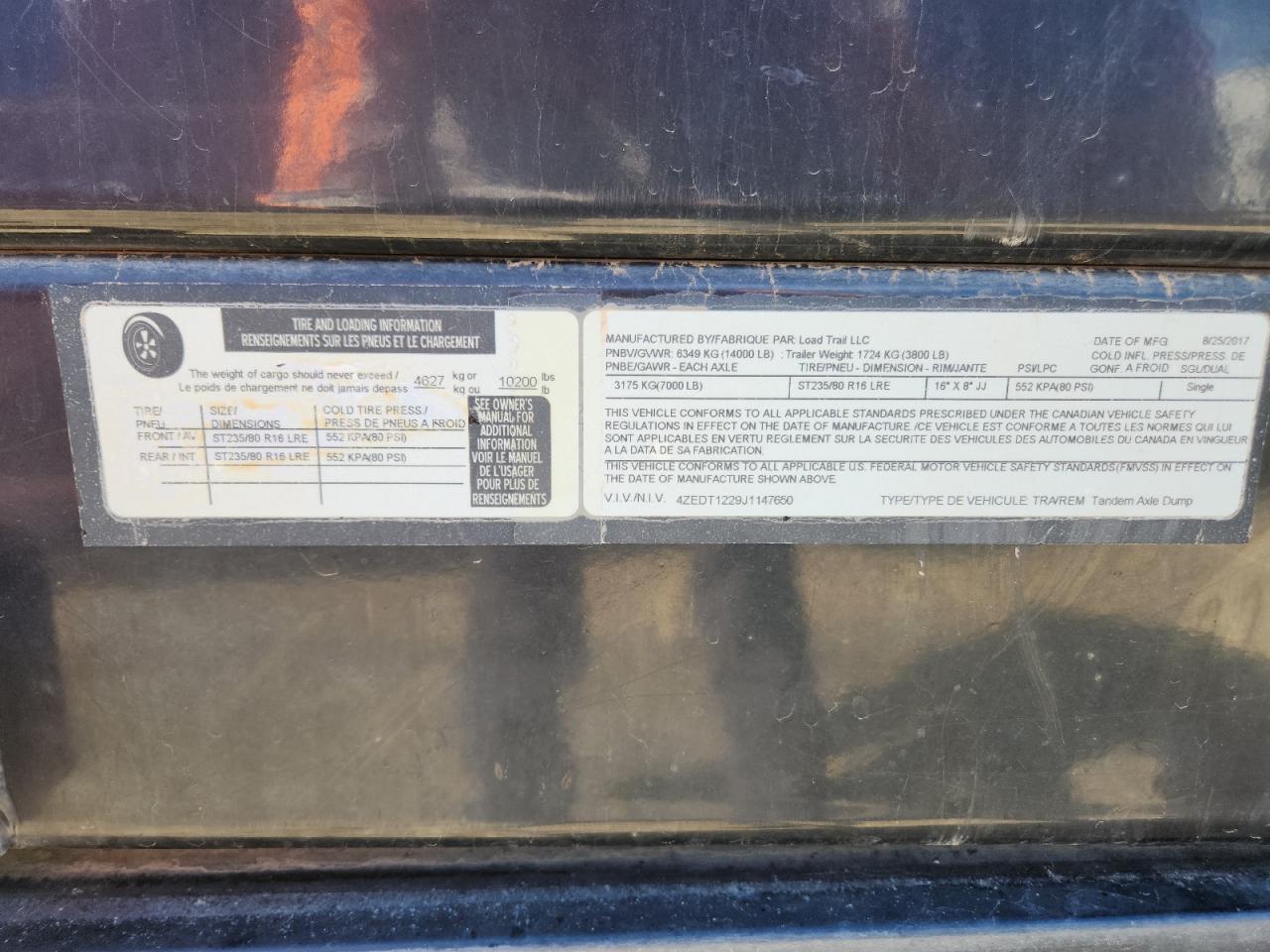 Lot #3294621026 2018 LOAD TRAIL UNKNOWN