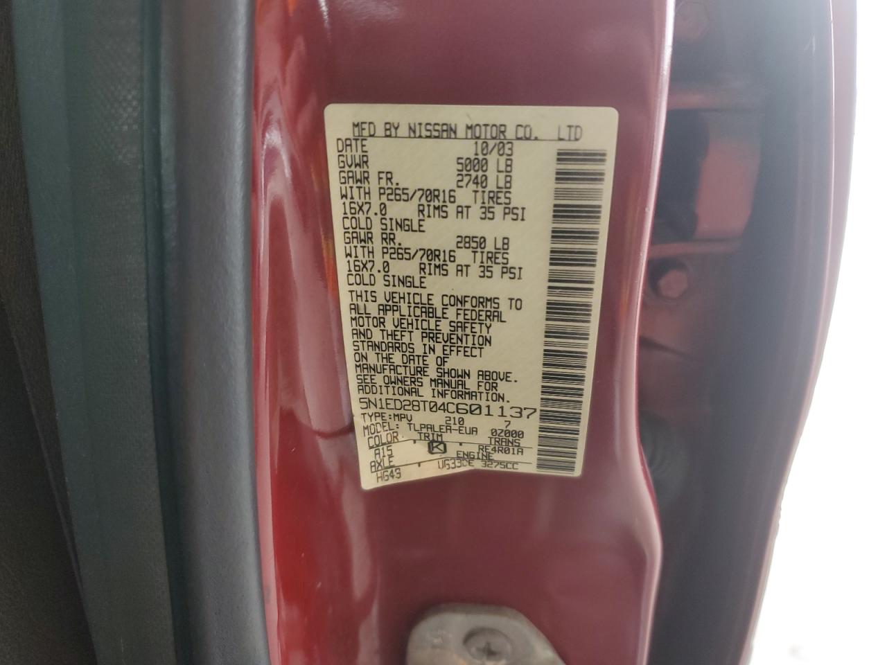 Lot #3282598874 2004 NISSAN XTERRA XE