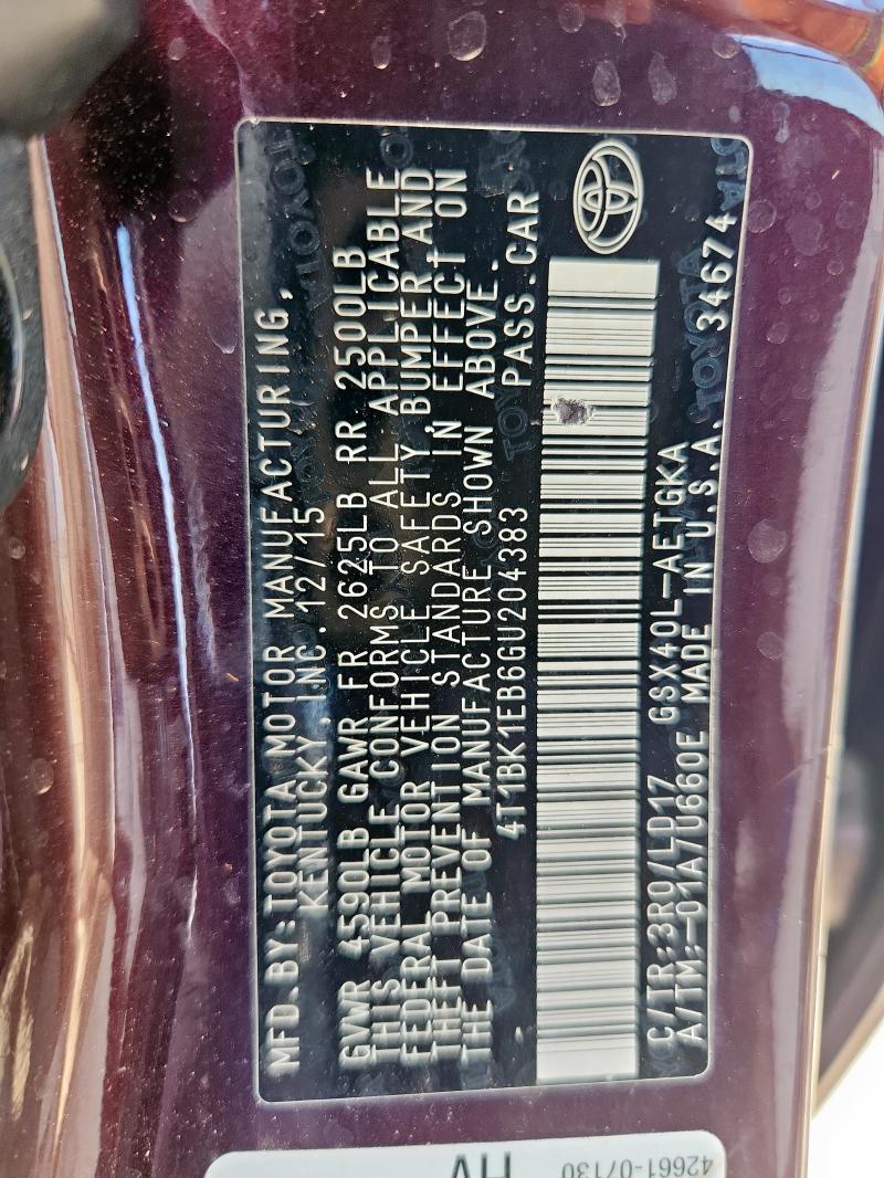 2016 TOYOTA AVALON XLE 4T1BK1EB6GU204383