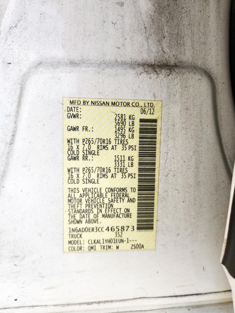 2012 NISSAN FRONTIER S - 1N6AD0ER3CC465873