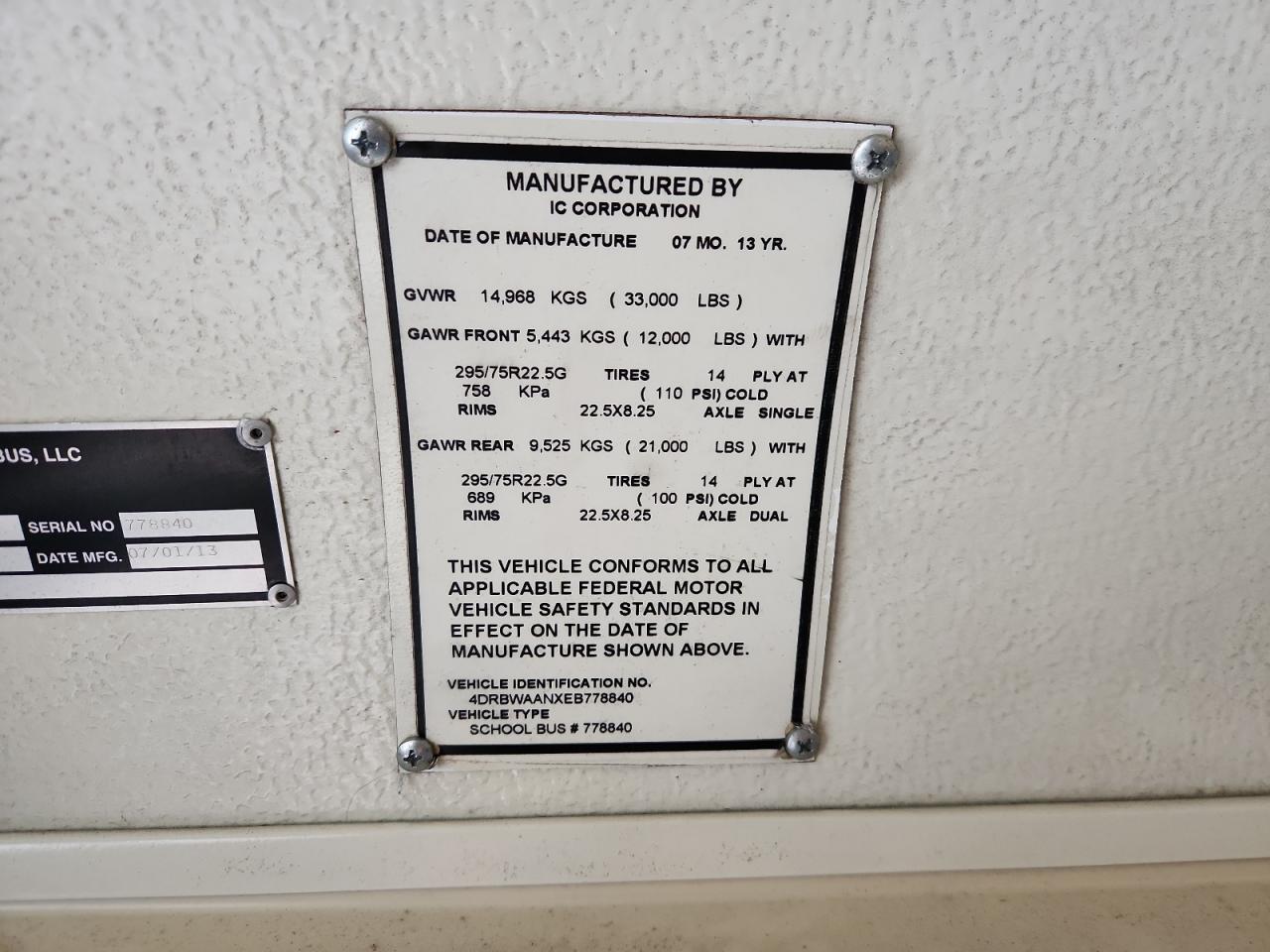 Lot #3270956992 2014 IC CORPORATION RE SERIES SCHOOL