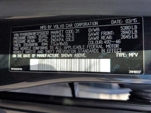 2015 VOLVO XC60 T6 PR - YV4902RK8F2750232