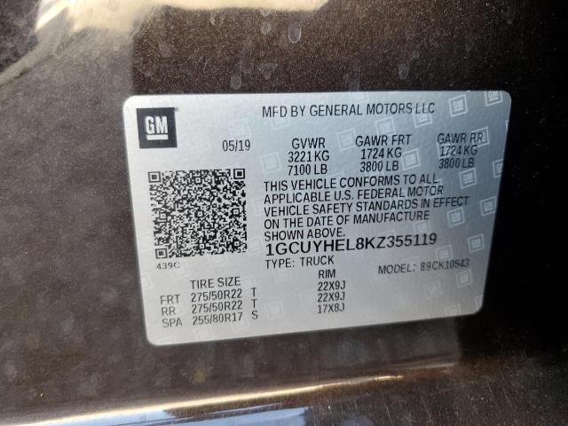 2019 CHEVROLET SILVERADO K1500 HIGH COUNTRY 1GCUYHEL8KZ355119