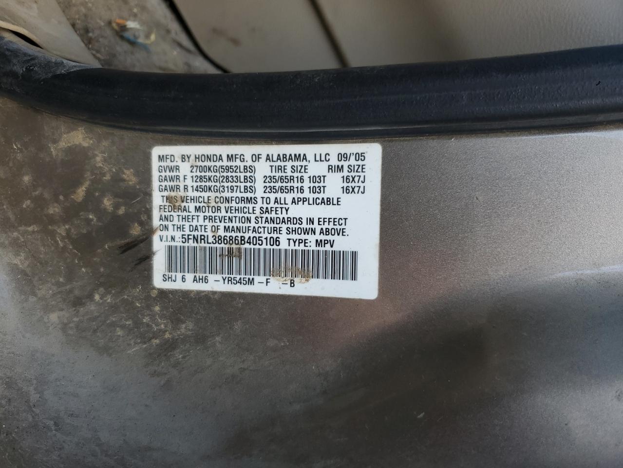 Lot #3271952340 2006 HONDA ODYSSEY