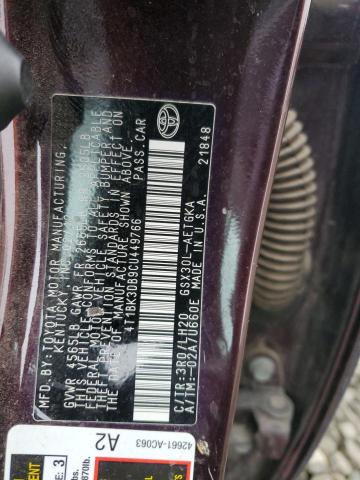 2012 TOYOTA AVALON BAS #3309413965