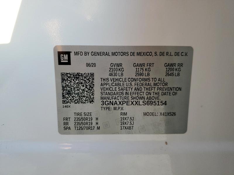 2020 CHEVROLET EQUINOX PR - 3GNAXPEXXLS695154