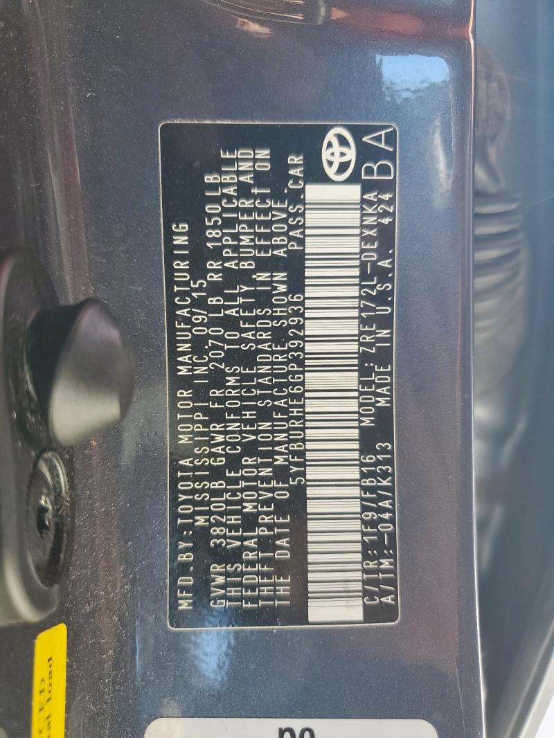 2016 TOYOTA COROLLA L - 5YFBURHE6GP392936