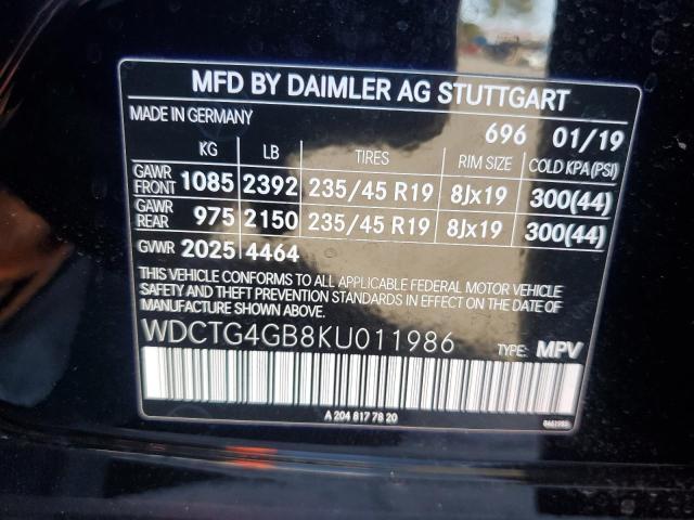 2019 MERCEDES-BENZ GLA 250 4MATIC WDCTG4GB8KU011986