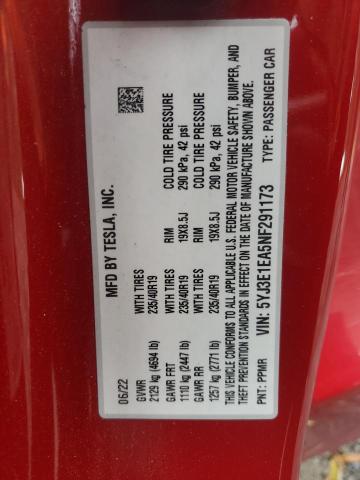 2022 TESLA MODEL 3 - 5YJ3E1EA5NF291173