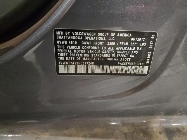 2017 VOLKSWAGEN PASSAT SE 1VWGT7A33HC077248