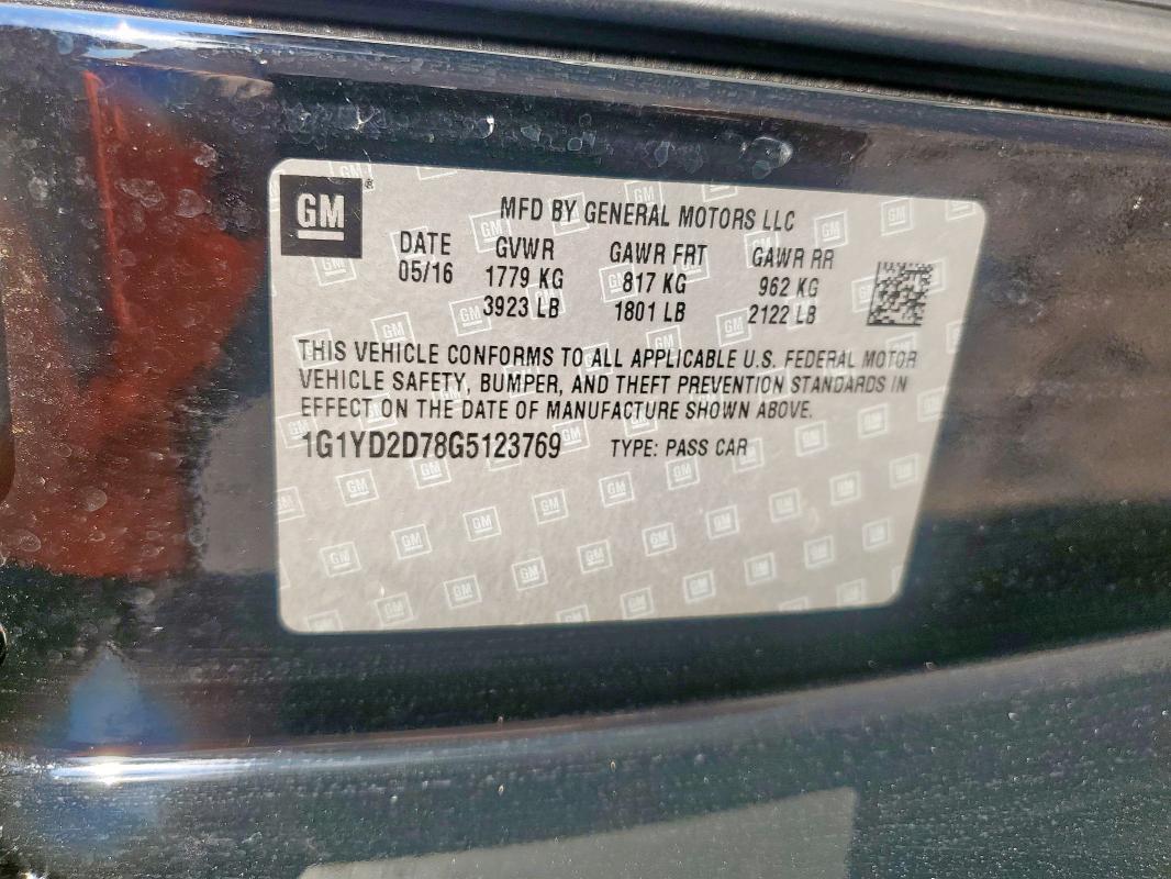 2016 CHEVROLET CORVETTE STINGRAY 2LT - 1G1YD2D78G5123769