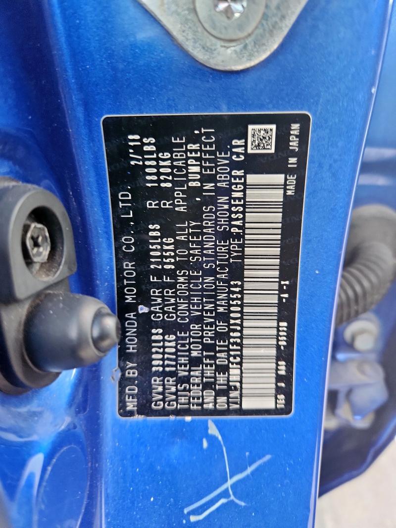 2018 HONDA CIVIC EX JHMFC1F36JX005543