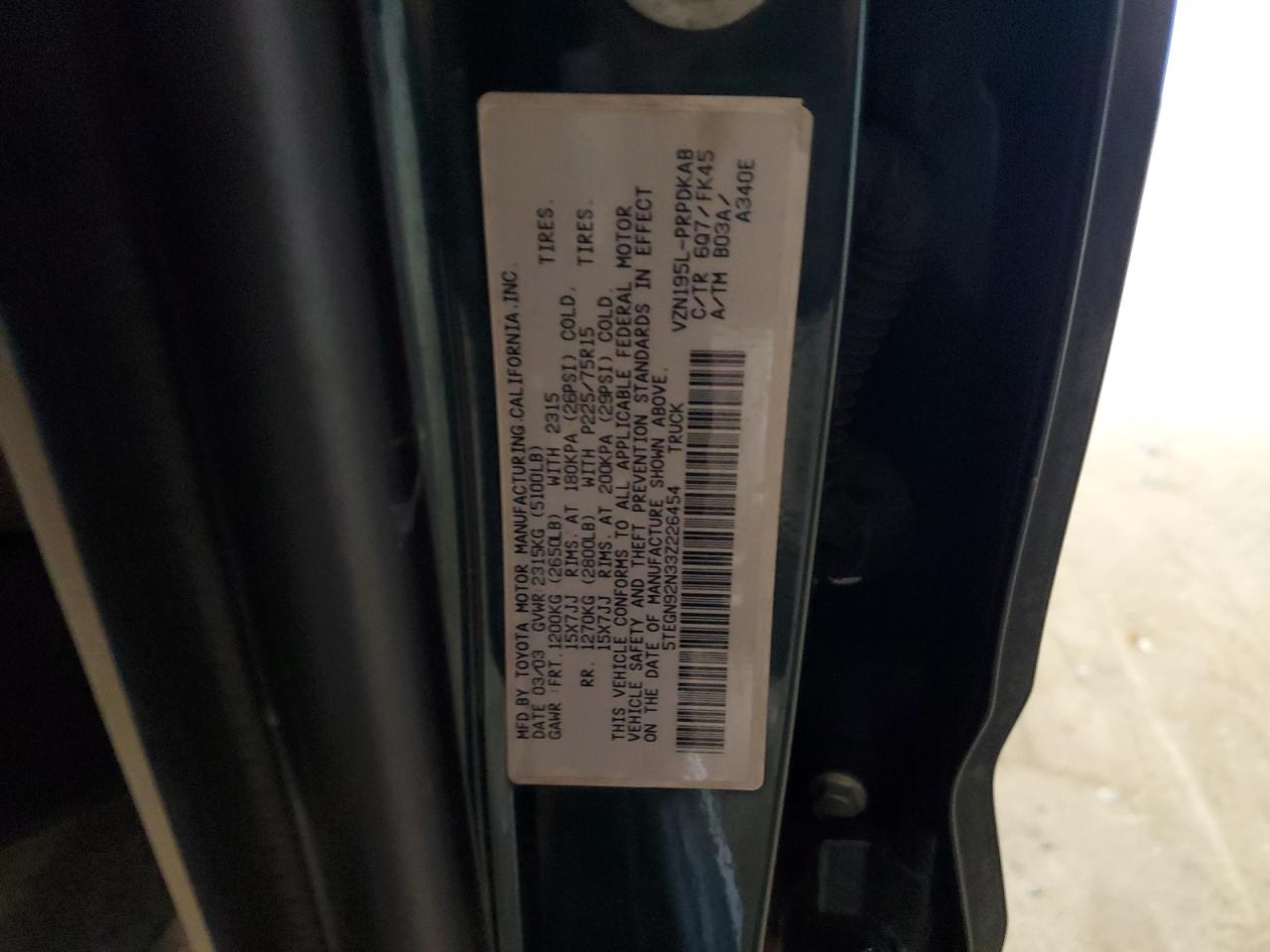 Lot #3302896957 2003 TOYOTA TACOMA DOUBLE CAB PRERUNNER