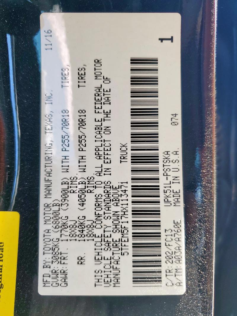 2017 TOYOTA TUNDRA CRE 5TFEM5F17HX113471