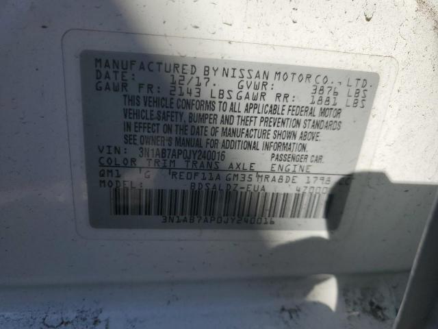 2018 NISSAN SENTRA S 3N1AB7AP0JY240016