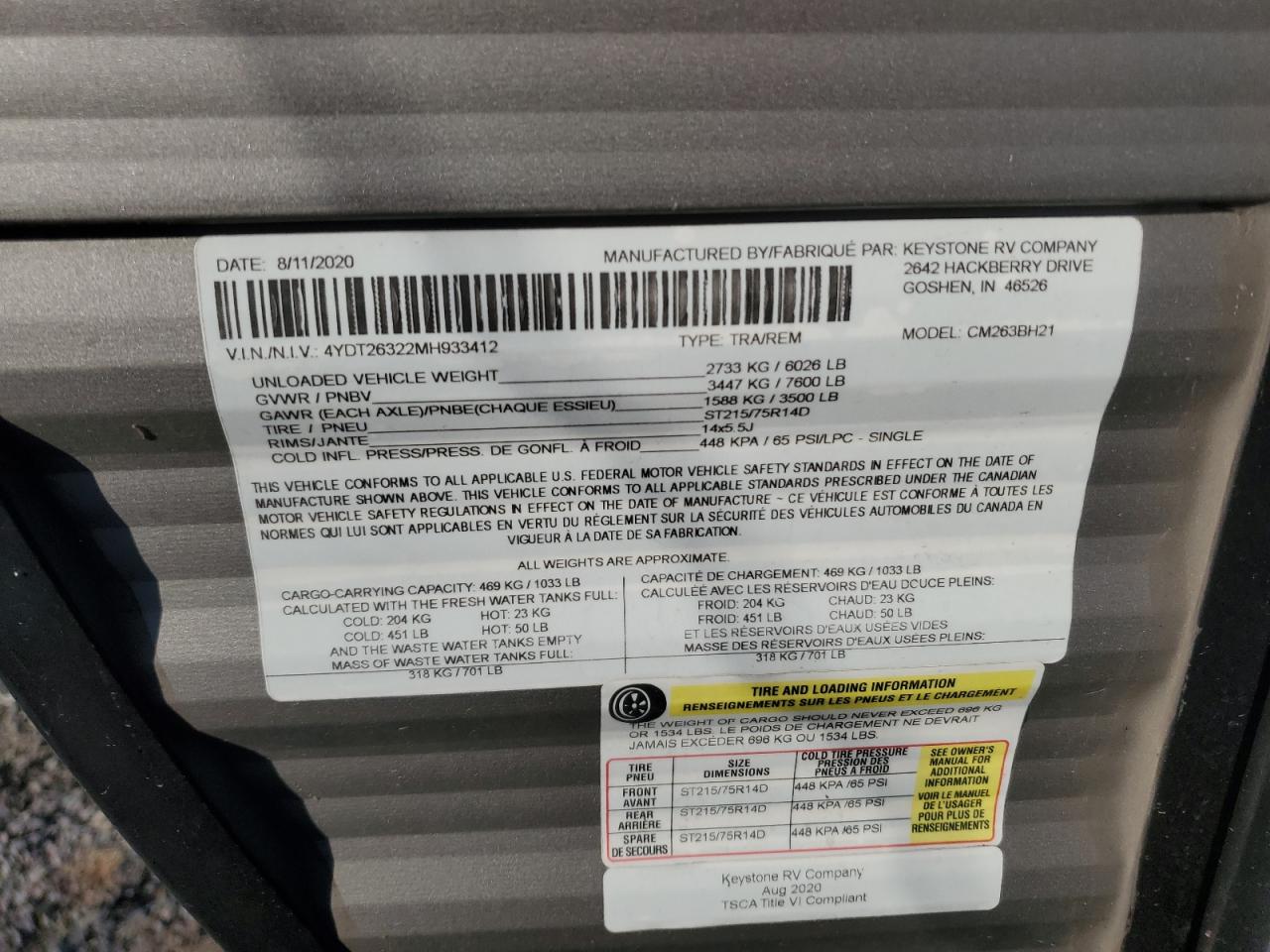 Lot #3301846353 2021 KEYSTONE COLEMAN