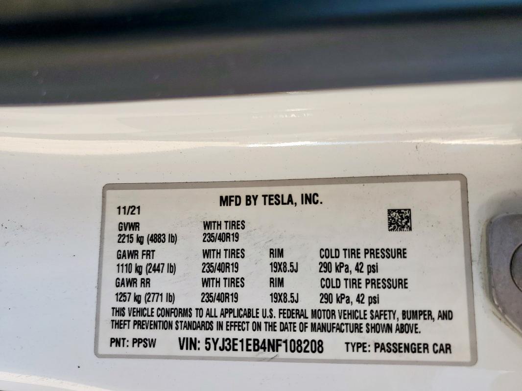 2022 TESLA MODEL 3 #3302933658