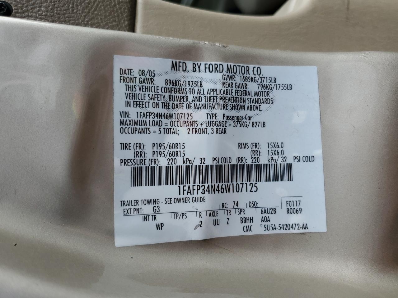 Lot #3285926573 2006 FORD FOCUS ZX4