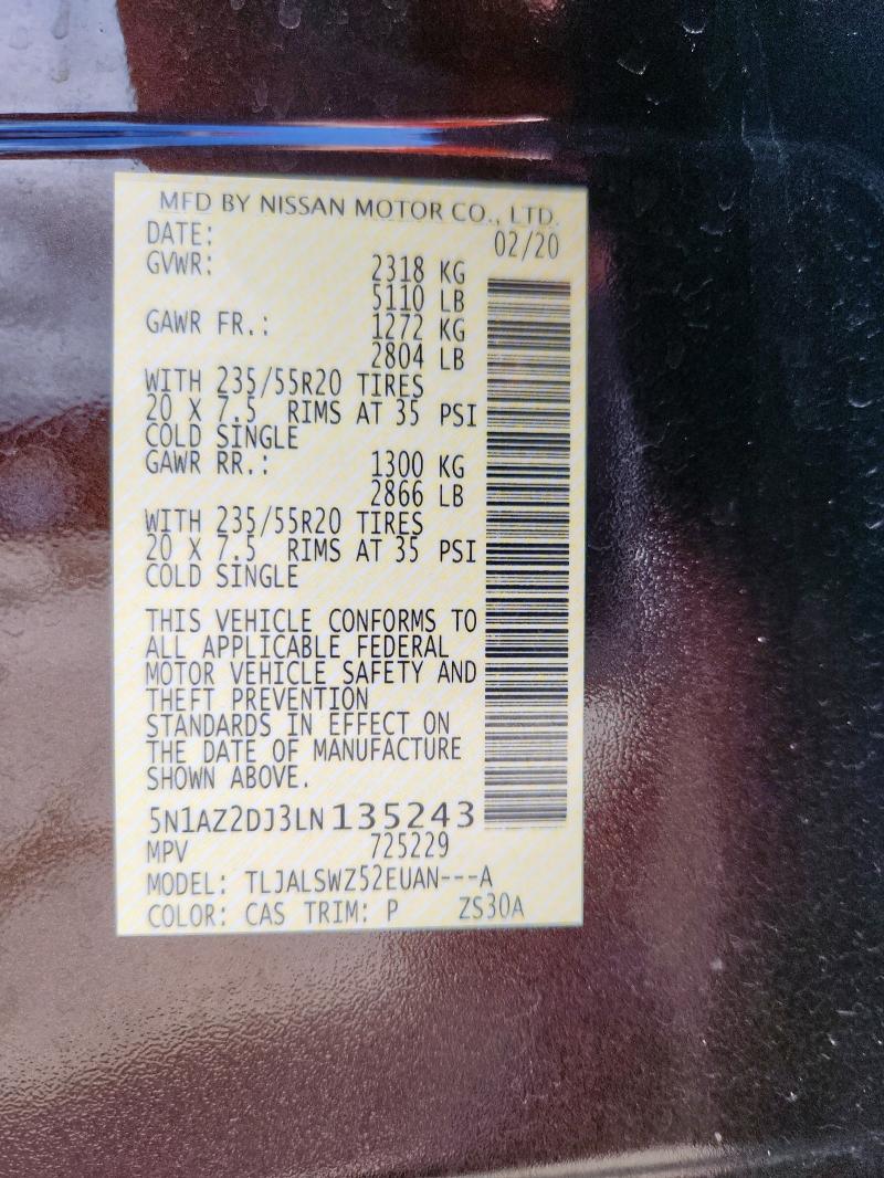 2020 NISSAN MURANO PLA - 5N1AZ2DJ3LN135243