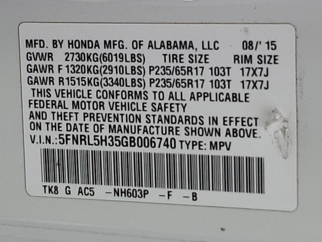 2016 HONDA ODYSSEY SE - 5FNRL5H35GB006740