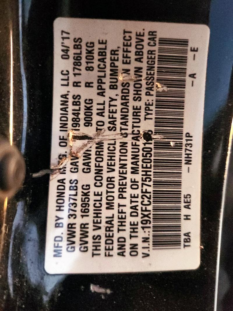 2017 HONDA CIVIC 19XFC2F75HE050123