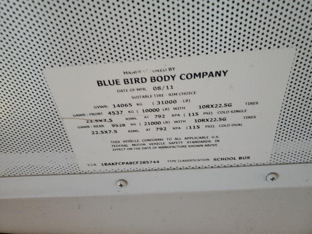 Lot #3276985291 2012 BLUE BIRD SCHOOL BUS