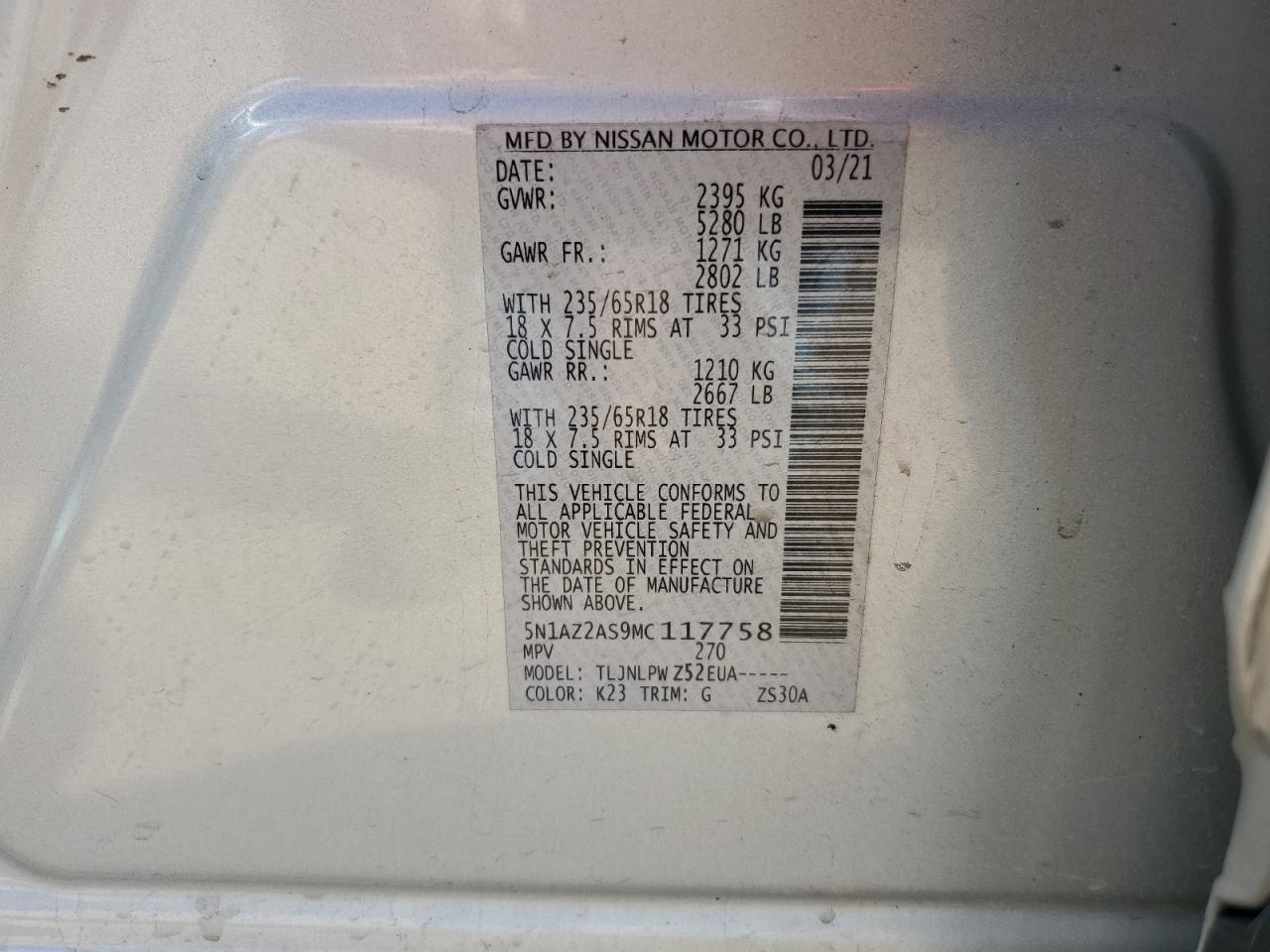 Lot #3310881643 2021 NISSAN MURANO S