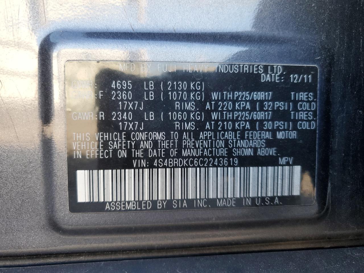 SUBARU OUTBACK 3.6R LIMITED