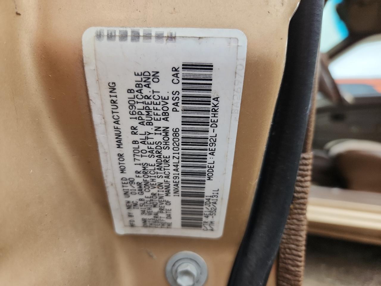 Lot #3283176740 1990 TOYOTA COROLLA