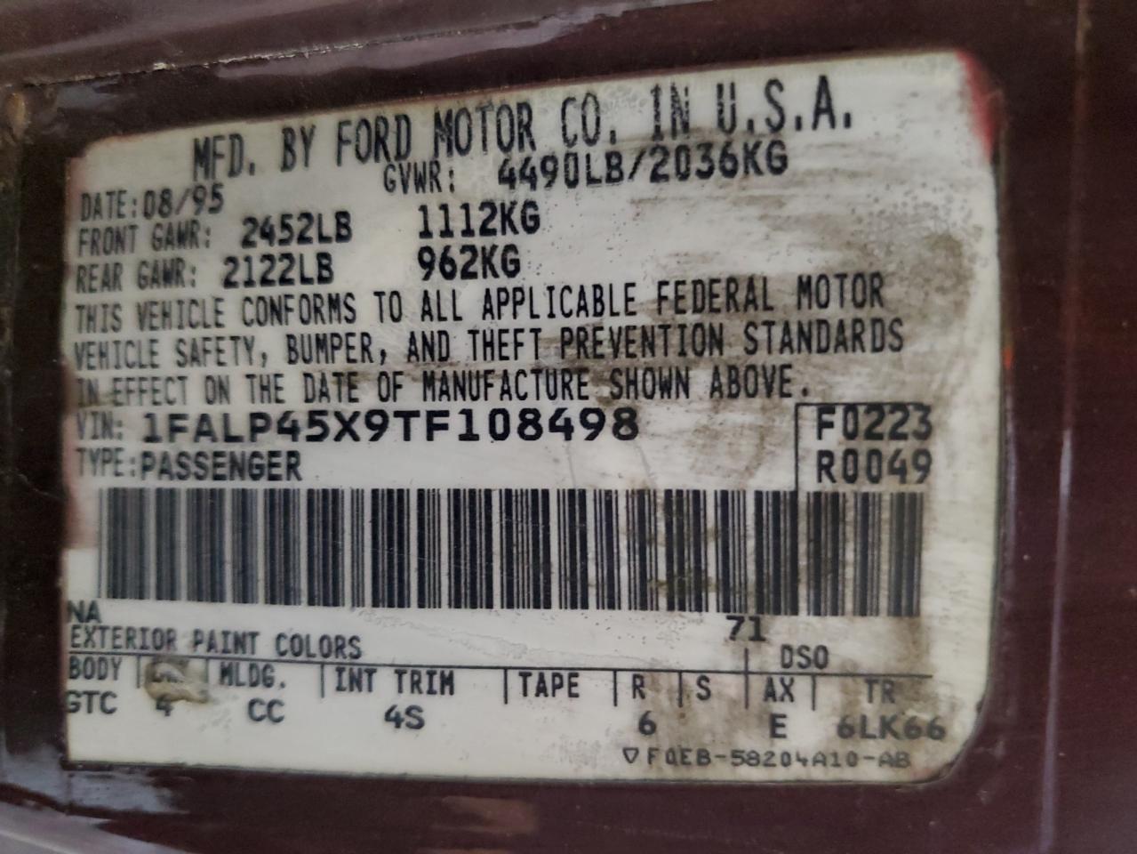 Lot #3266104733 1996 FORD MUSTANG GT