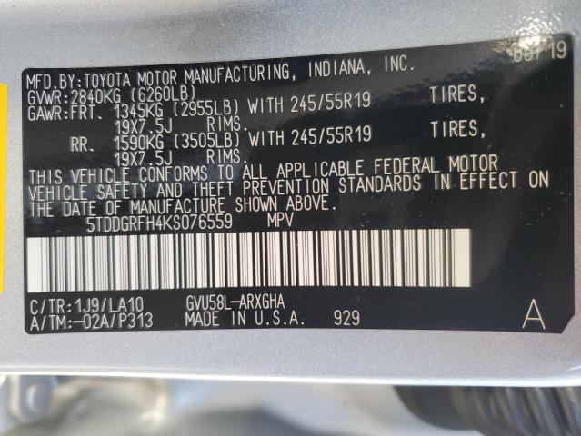 2019 TOYOTA HIGHLANDER 5TDDGRFH4KS076559