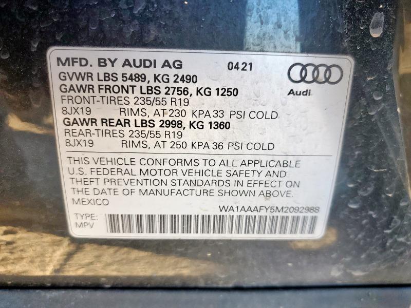 2021 AUDI Q5 PREMIUM WA1AAAFY5M2092988