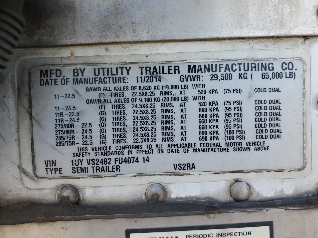 Lot #3282324310 2015 UTILITY VS2RA