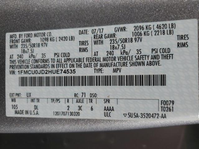 2017 FORD ESCAPE TIT - 1FMCU0JD2HUE74535
