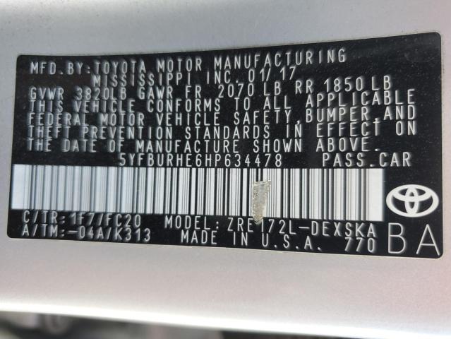 2017 TOYOTA COROLLA L - 5YFBURHE6HP634478