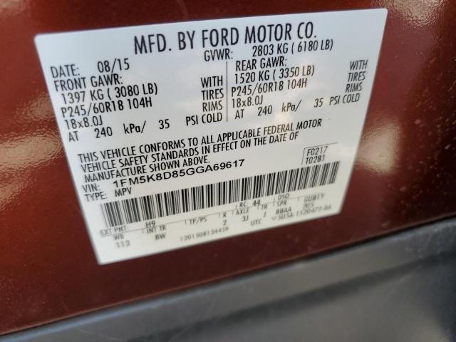 2016 FORD EXPLORER X 1FM5K8D85GGA69617