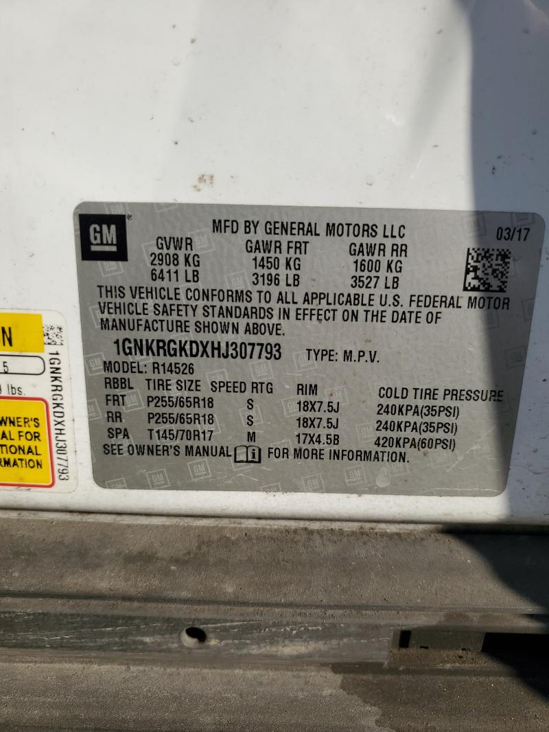 2017 CHEVROLET TRAVERSE LT - 1GNKRGKDXHJ307793