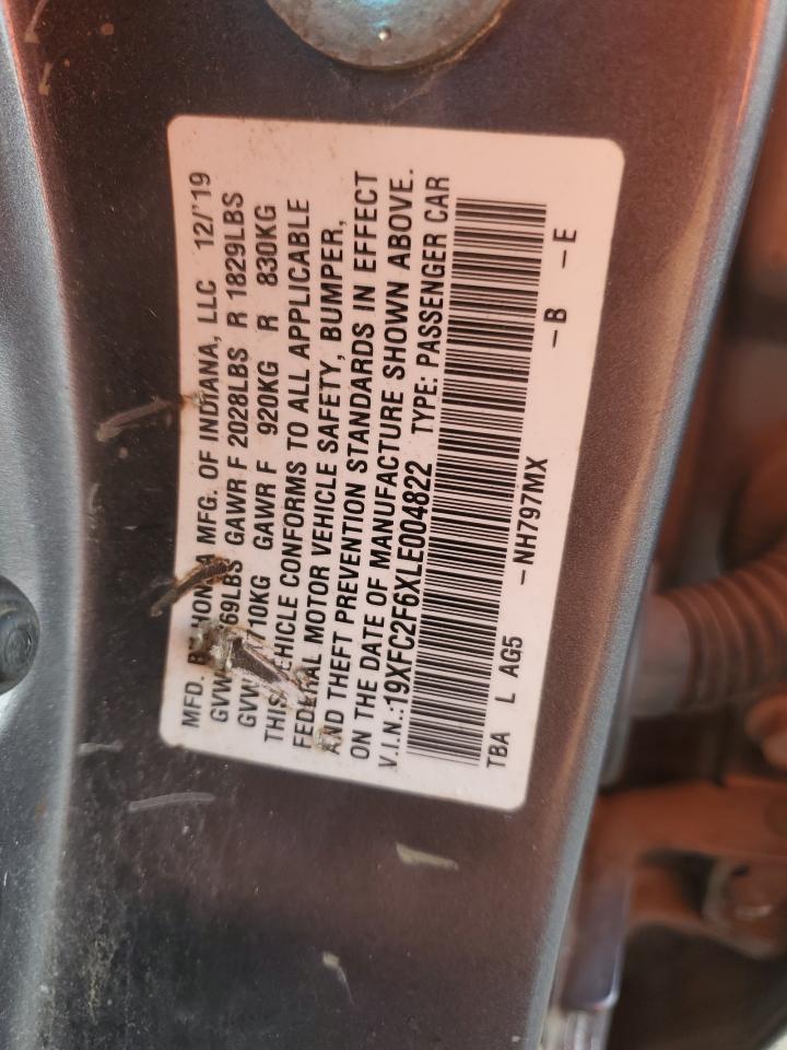 Lot #3309624080 2020 HONDA CIVIC LX