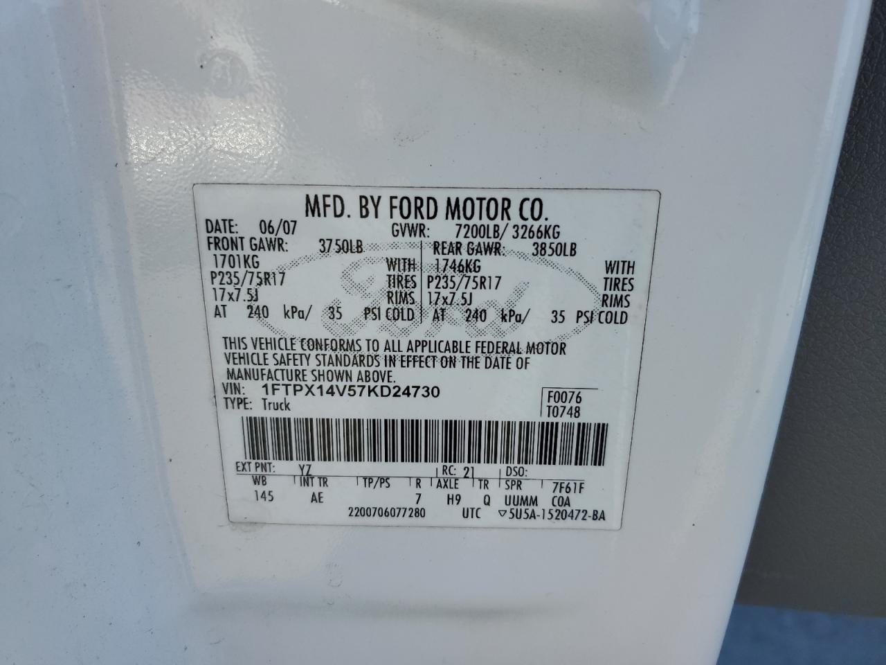 Lot #3309585580 2007 FORD F150