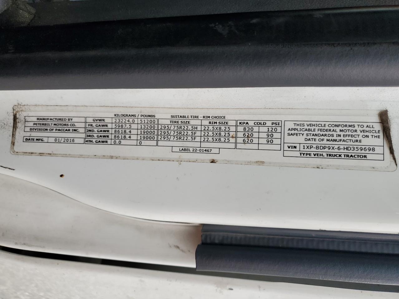 Lot #3290249225 2017 PETERBILT 579