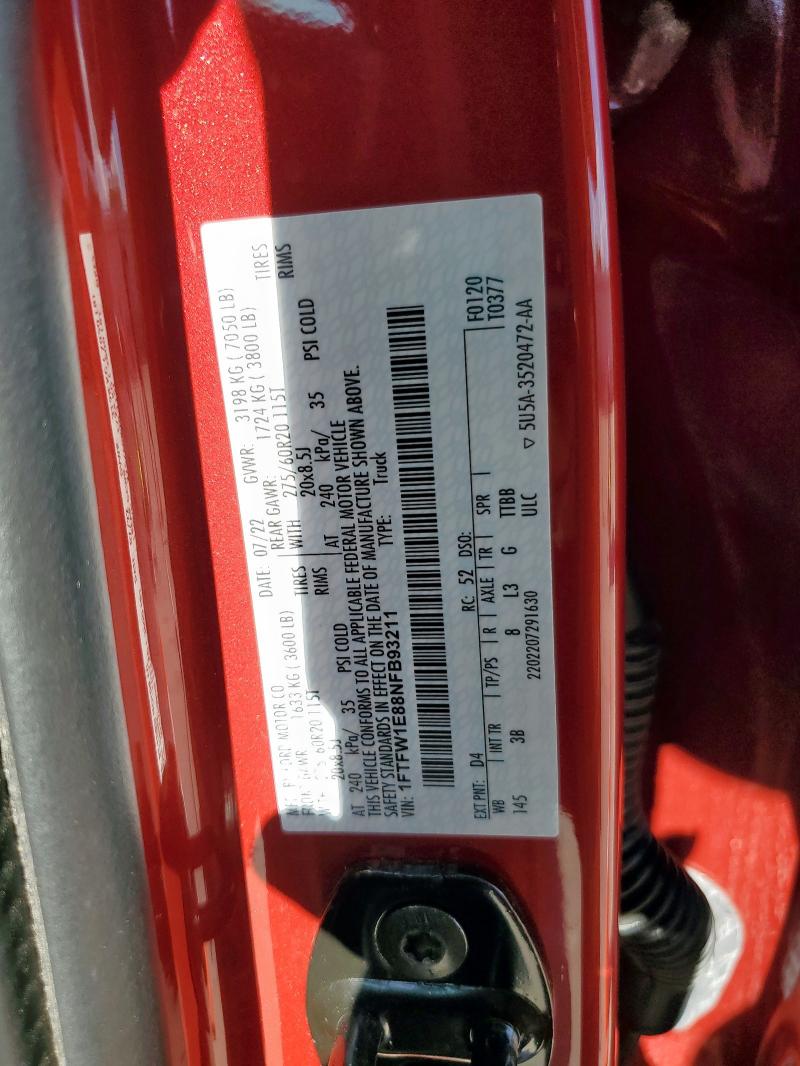 2022 FORD F150 SUPER 1FTFW1E88NFB93211