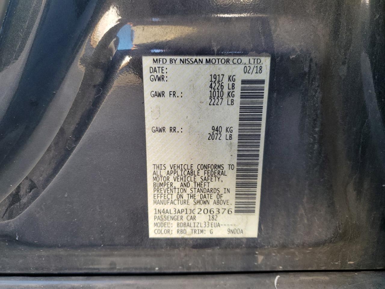 Lot #3310302072 2018 NISSAN ALTIMA 2.5