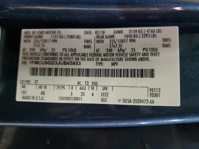 2018 FORD ESCAPE SE - 1FMCU9GD3JUB65853