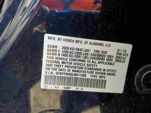 2018 HONDA PILOT ELIT - 5FNYF6H03JB011280