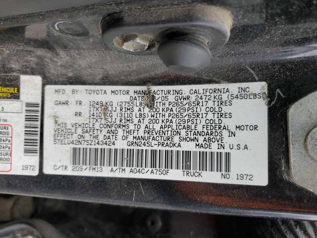 Lot #3277736126 2005 TOYOTA TACOMA DOU